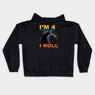 I'm 4 This Is How I Roll Kids Monster Truck fourth Birthday Kids Hoodie